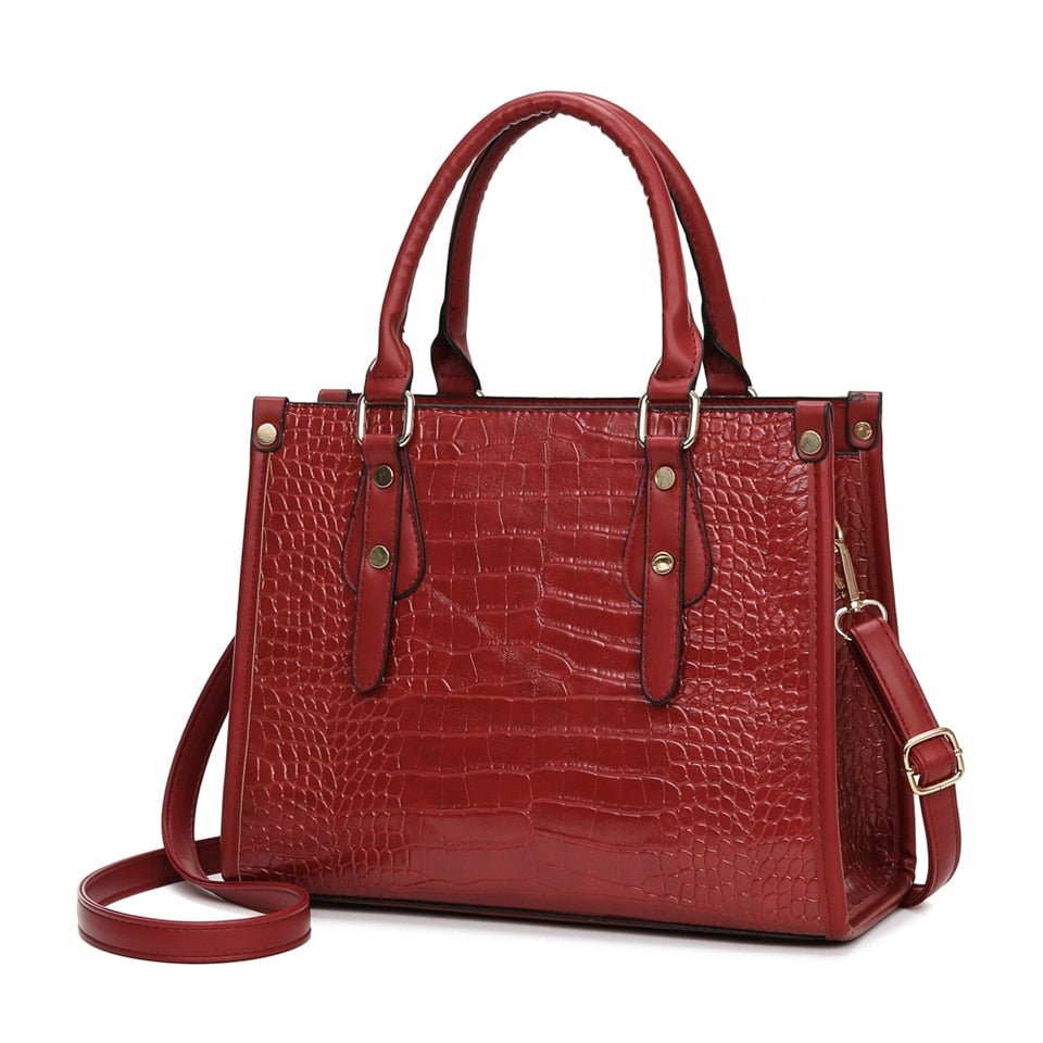 Croc-Effect Synthetic Leather Shoulder Bag