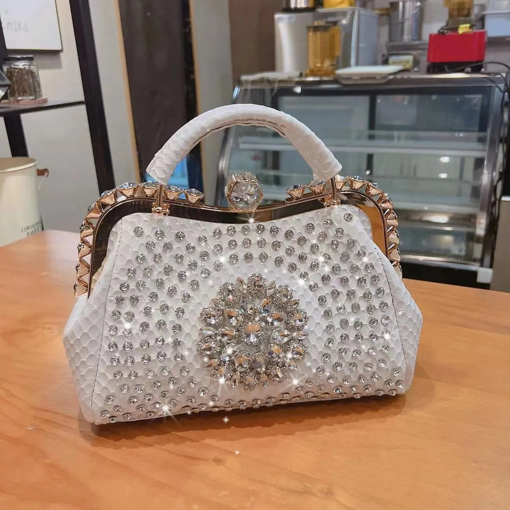 Diamond-Embellished Genuine Leather Messenger Bag