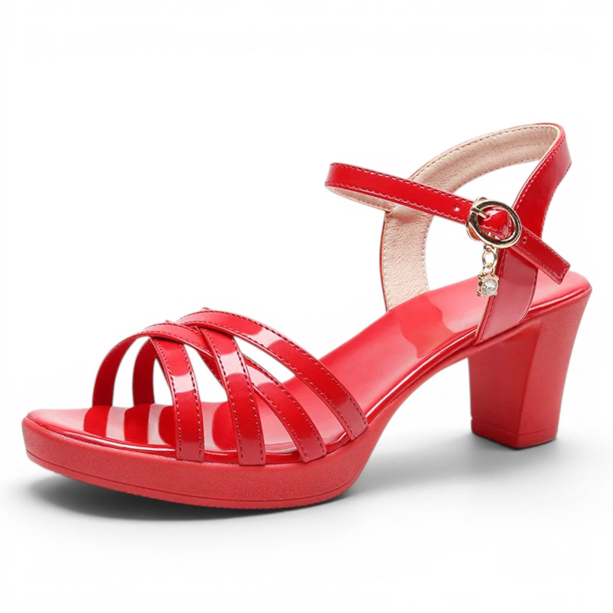 Polished Wide-Heel Platform Sandals