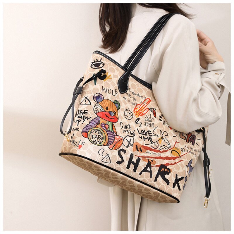 Graffiti-Print Tote Bag