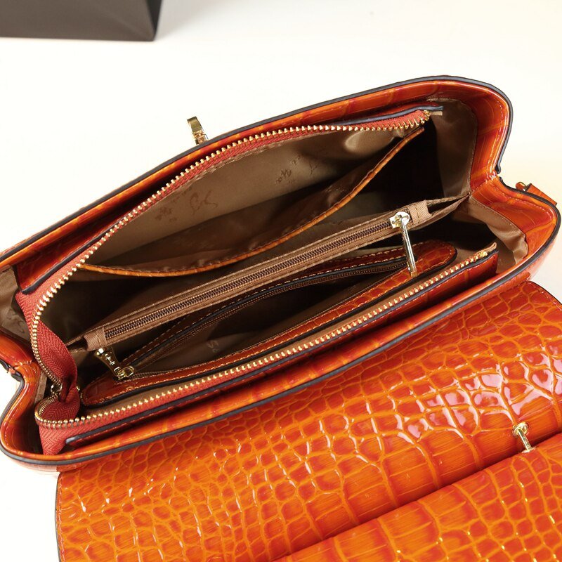 Snake-Effect Genuine Leather Crossbody Bag