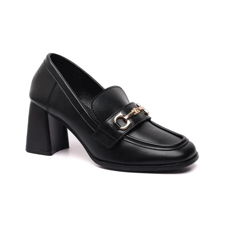 City-Ready Elysia Block Heel Loafers in Smooth Leather