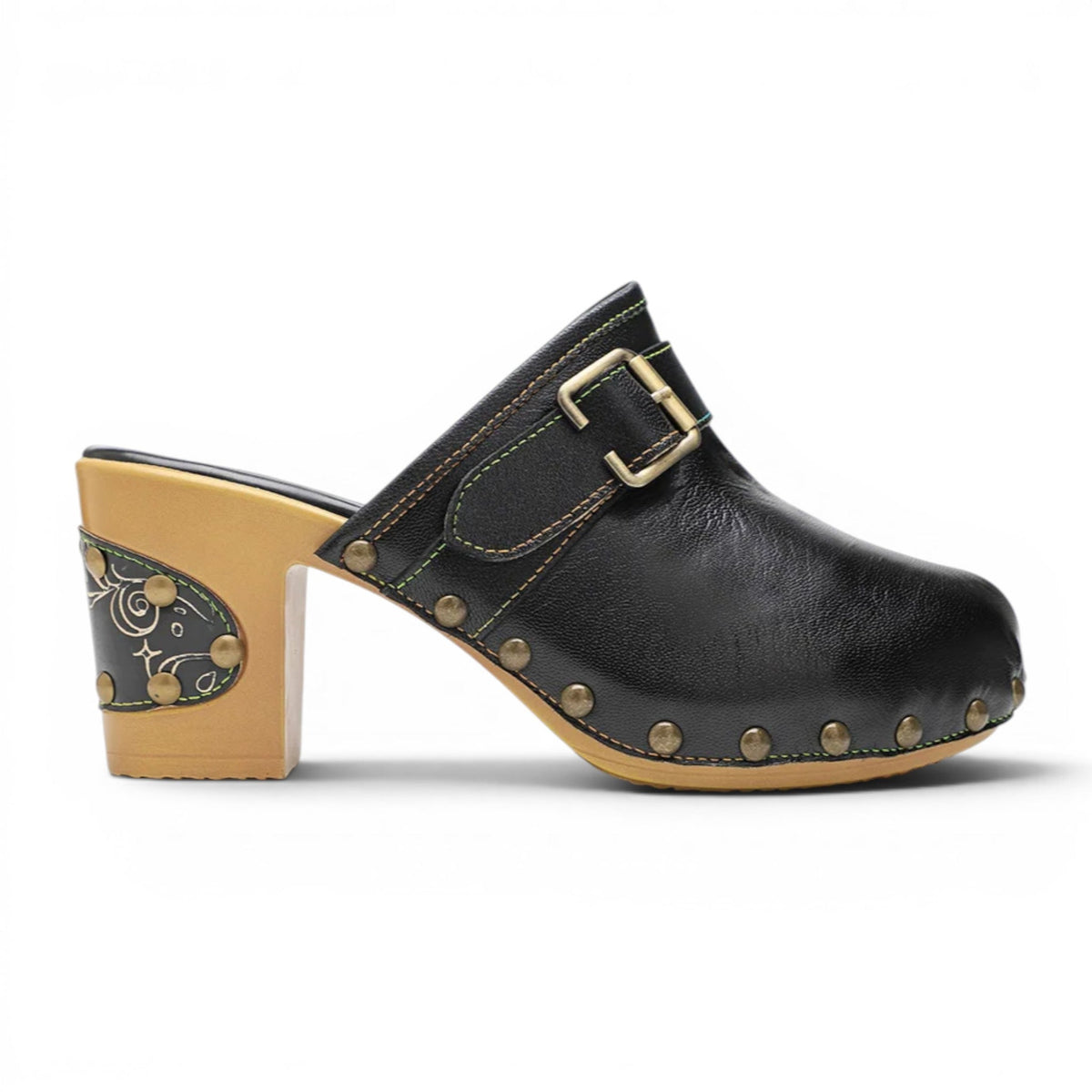 Statement Vintage Metal-Buckle Clogs