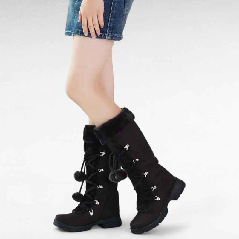 Statement Shearling Boots with Pom-Pom Detail