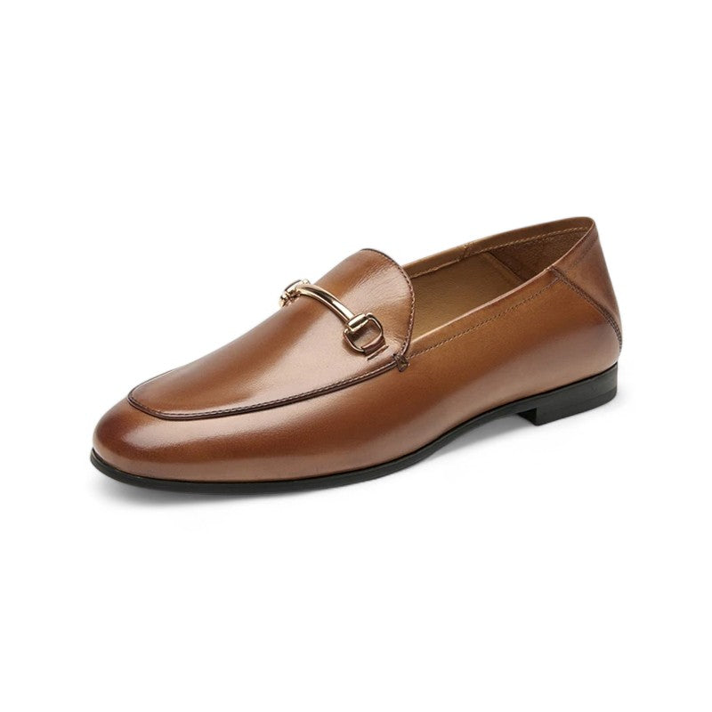 Refined Havana Leather Loafers with Metal Hardware