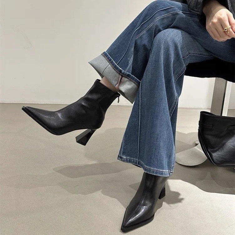 Refined Pointed-Toe Leather Booties