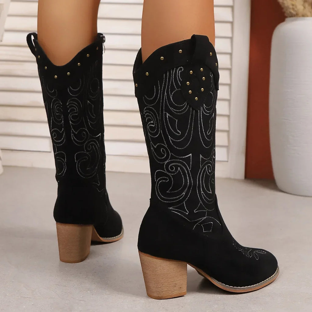 Classic Western Suede Mid-Calf Boots