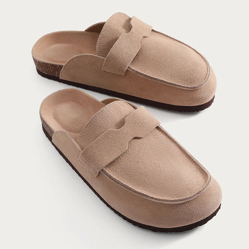 Refined Wide-Strap Suede Mules