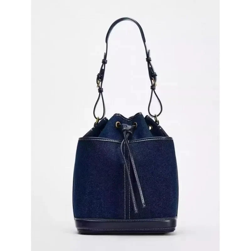 Drawstring PU Leather Bucket Bag