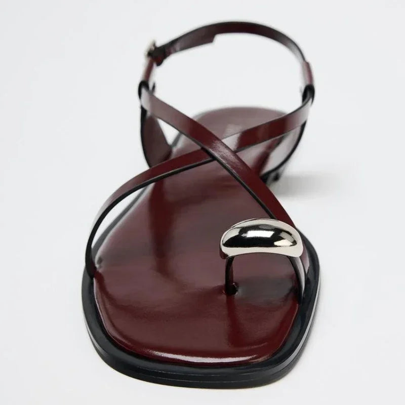 City-Ready Metallic-Detail Ankle-Strap Sandals