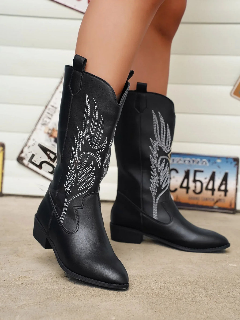 Polished Xylia Glossy Mid-Calf Heeled Western Boots