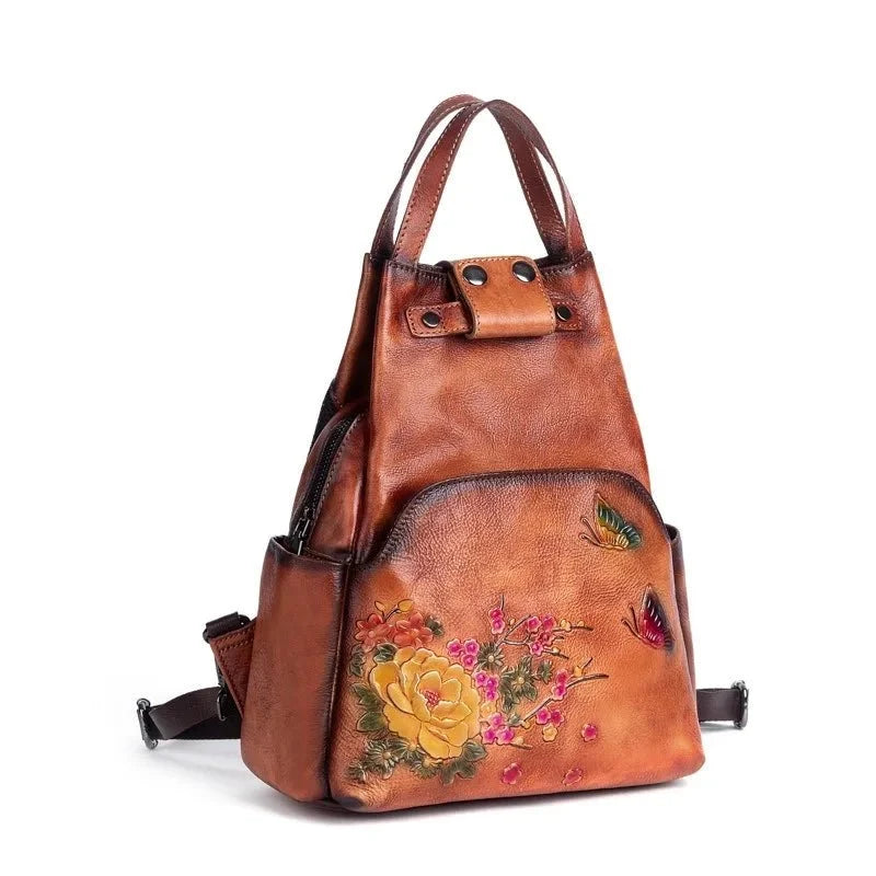 Genuine Leather Backpack with Sculpted Detail
