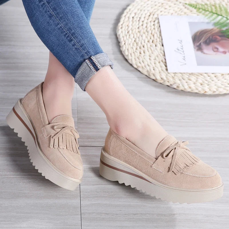 Weekend Suede Wedge Loafers with Fringe