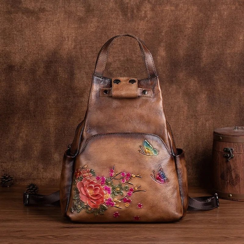 Genuine Leather Backpack with Sculpted Detail