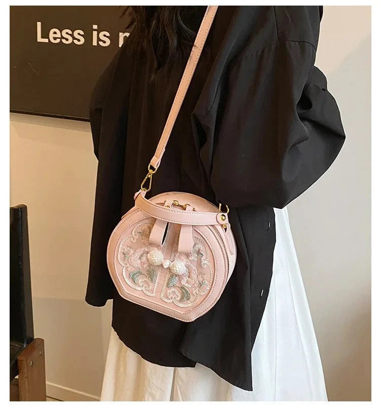 Embroidered Floral PU Leather Crossbody Bag