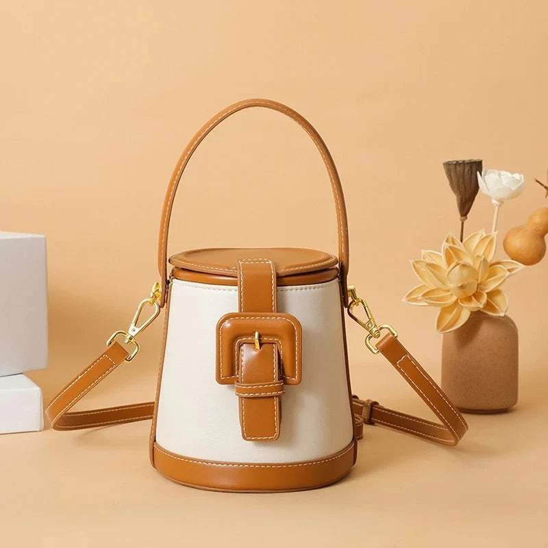Box-Shape Genuine Leather Crossbody Bag
