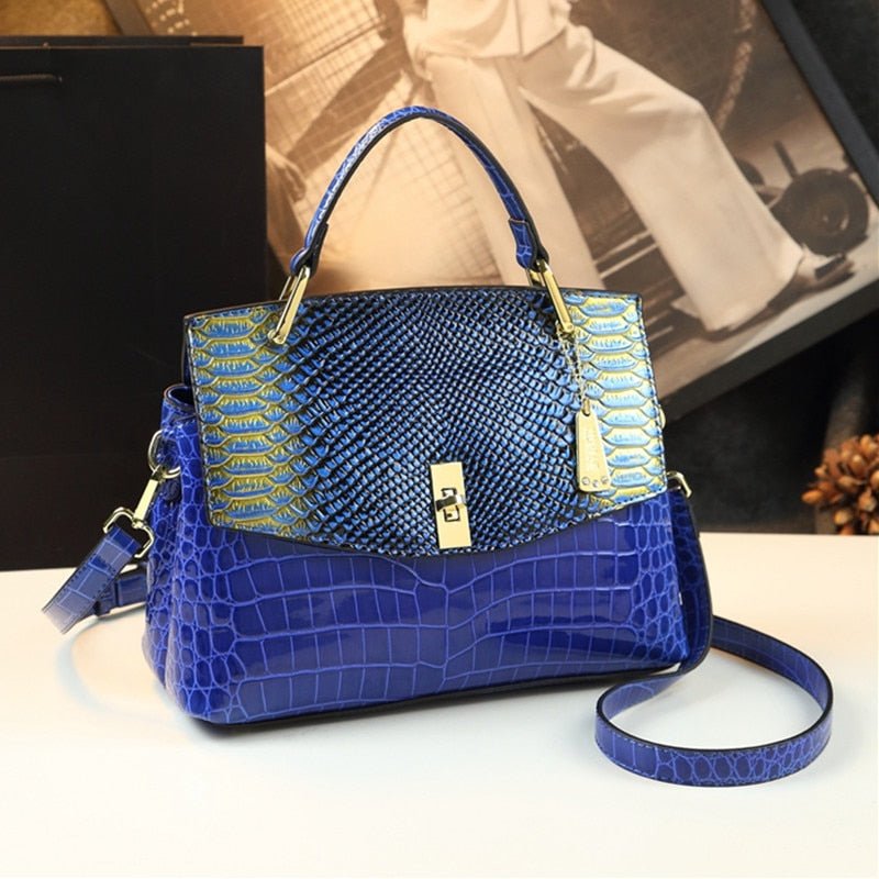 Snake-Effect Genuine Leather Crossbody Bag