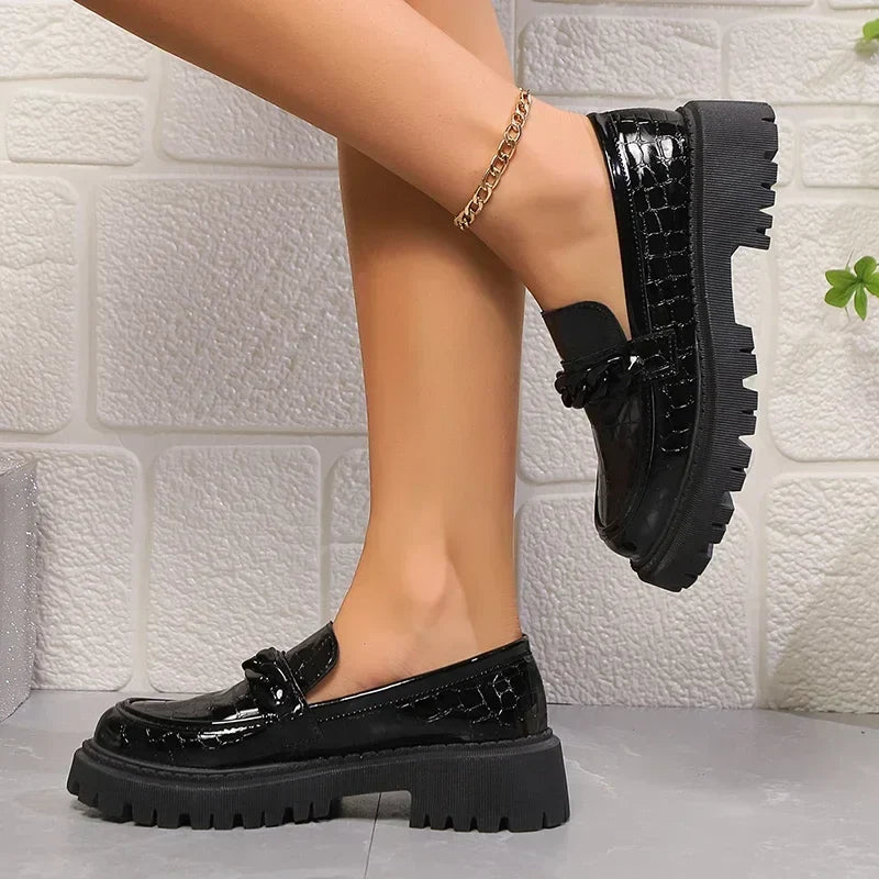Sleek Patent Croc-Embossed Loafers
