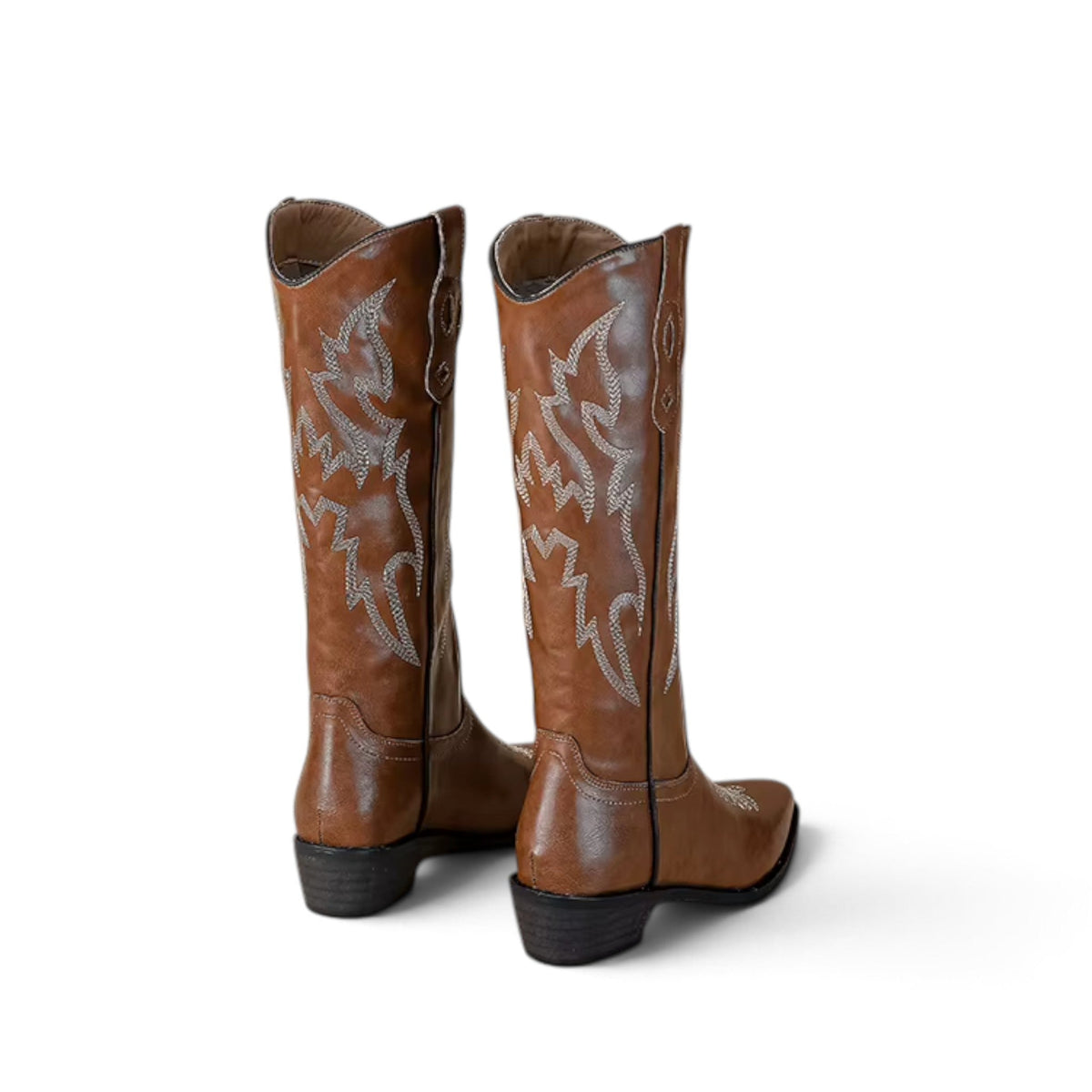 Heritage-Inspired Brown Embroidered Heeled Western Boots