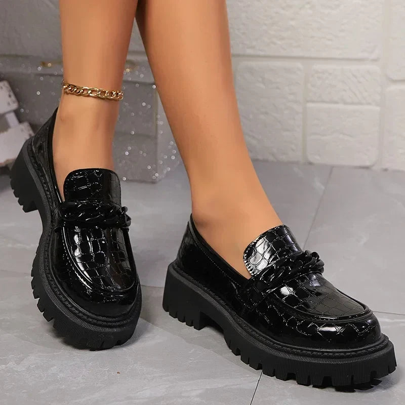 Sleek Patent Croc-Embossed Loafers