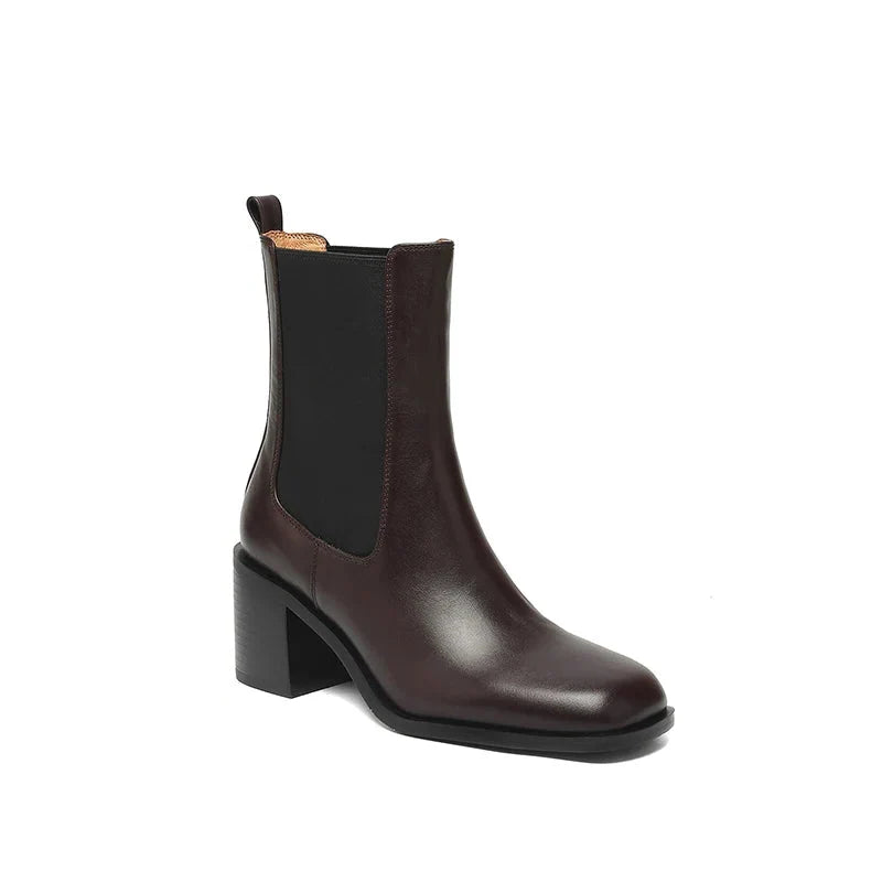 Sleek Imara Heeled Booties in Leather