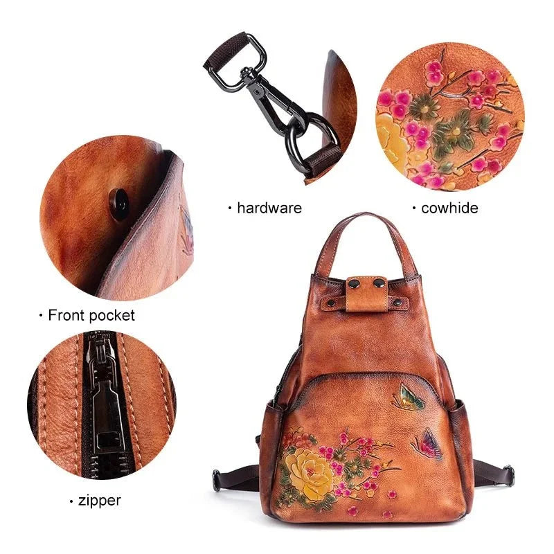 Genuine Leather Backpack with Sculpted Detail