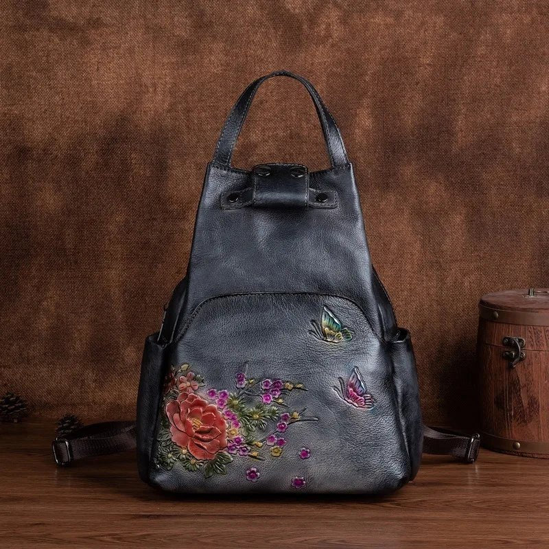 Genuine Leather Backpack with Sculpted Detail