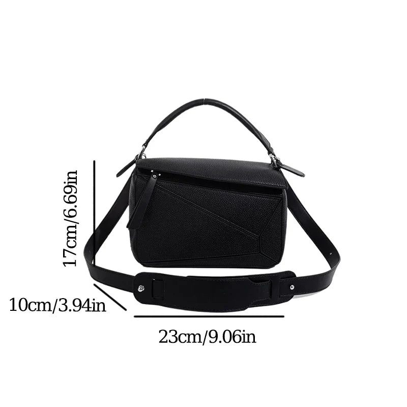 PU Leather Shoulder Bag with Geometric Detail