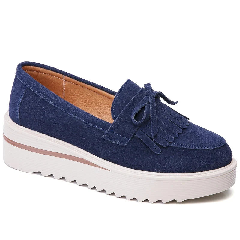 Weekend Suede Wedge Loafers with Fringe