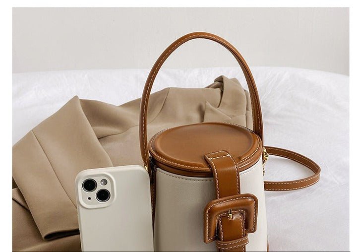 Box-Shape Genuine Leather Crossbody Bag