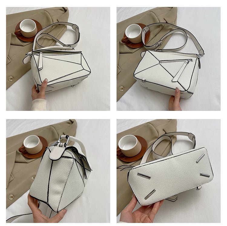 PU Leather Shoulder Bag with Geometric Detail