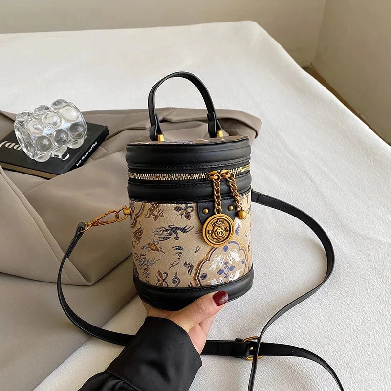 Leather Crossbody Bag with Embroidered Detail