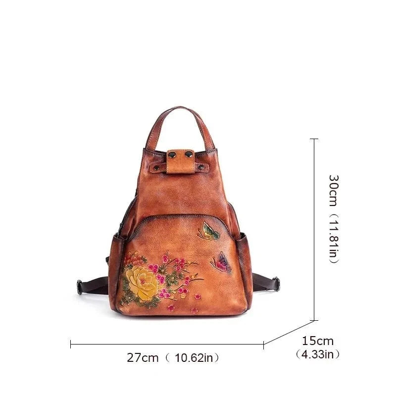 Genuine Leather Backpack with Sculpted Detail