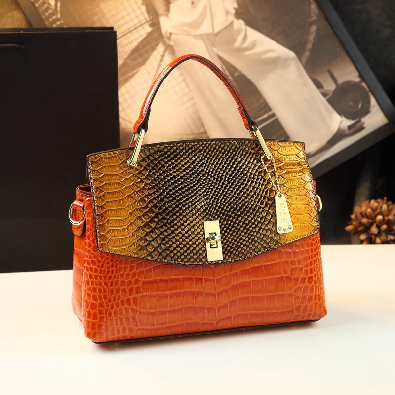 Snake-Effect Genuine Leather Crossbody Bag