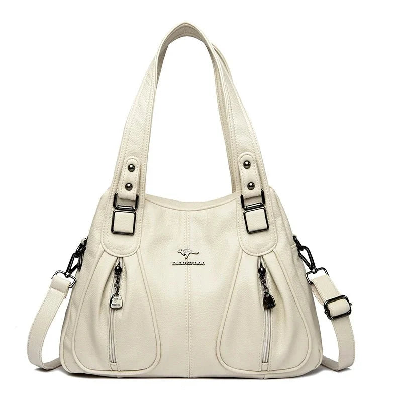 Genuine Leather Bucket Bag with Contemporary Detail