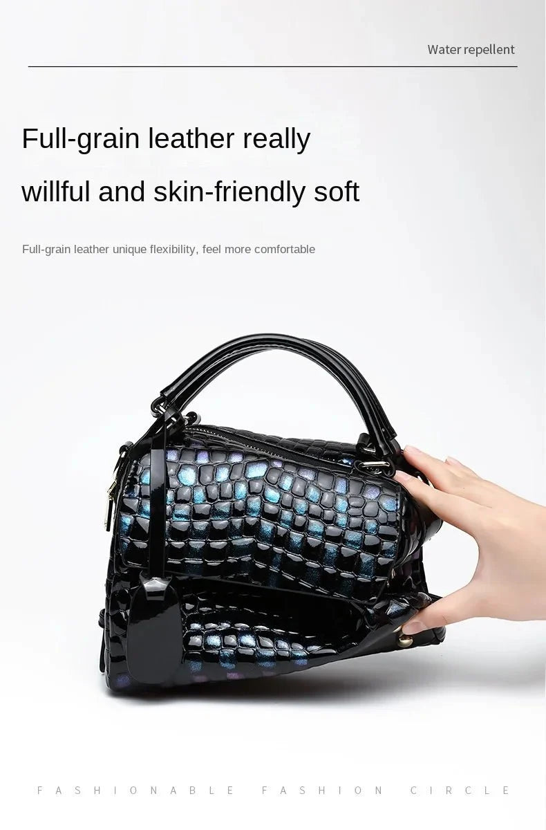 Genuine Leather Messenger Bag with Statement Detail