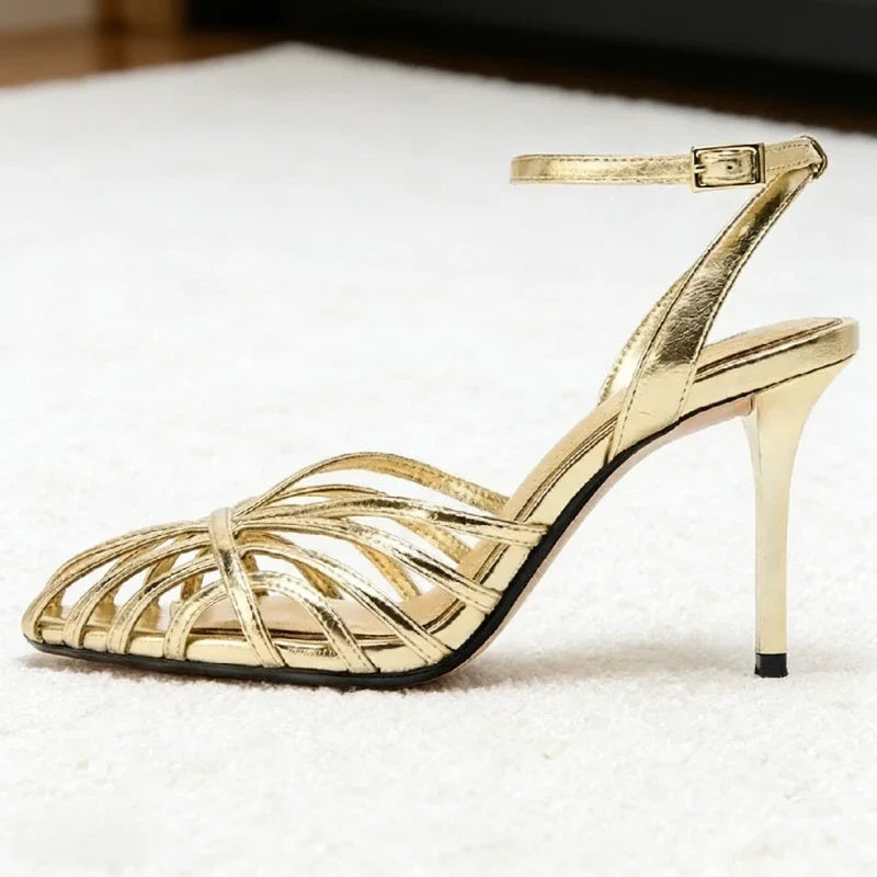 Signature Sabine Metallic-Gold Stiletto Sandals