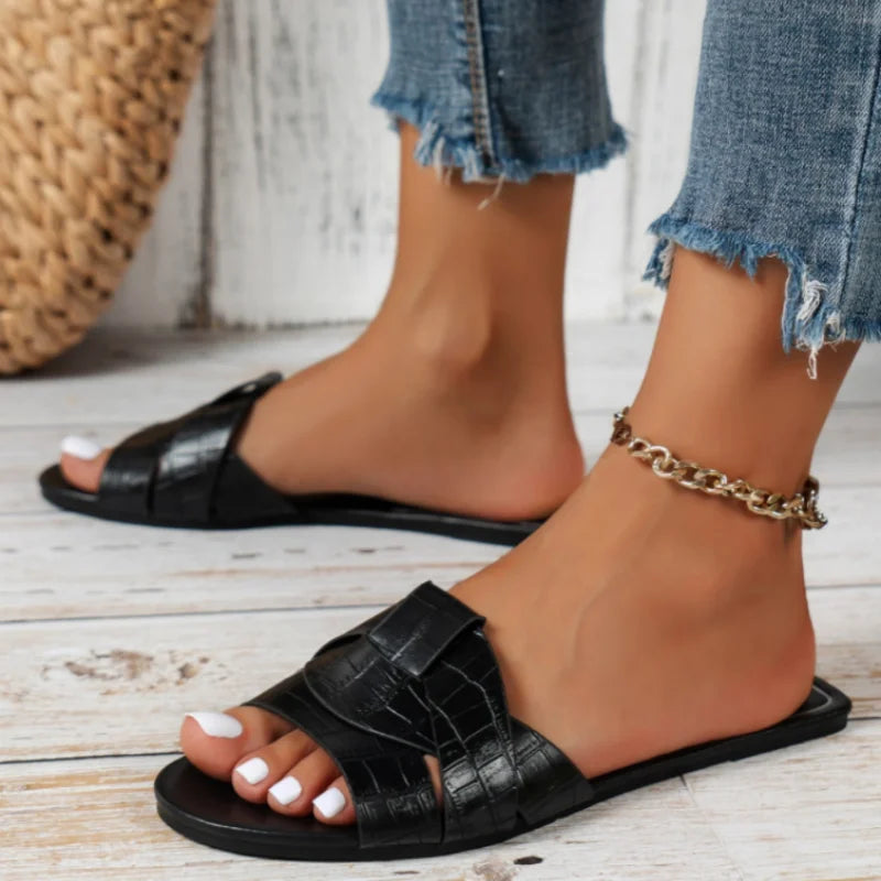 Effortless Wide-Strap Flat Mules