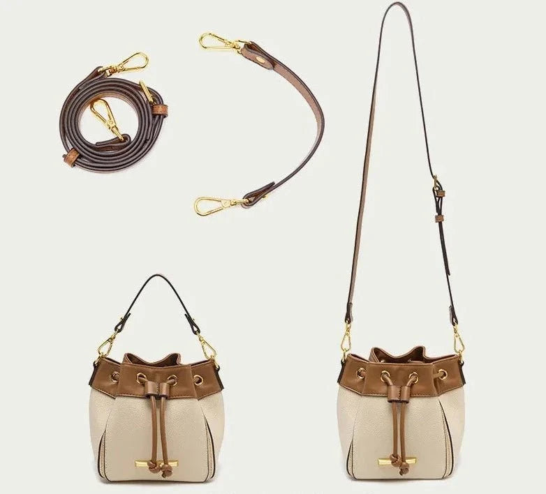 Genuine Leather Bucket Bag with Signature Detail