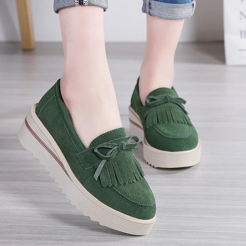 Weekend Suede Wedge Loafers with Fringe