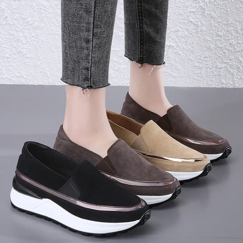 Effortless Suede Wedge Loafers with Platform Sole