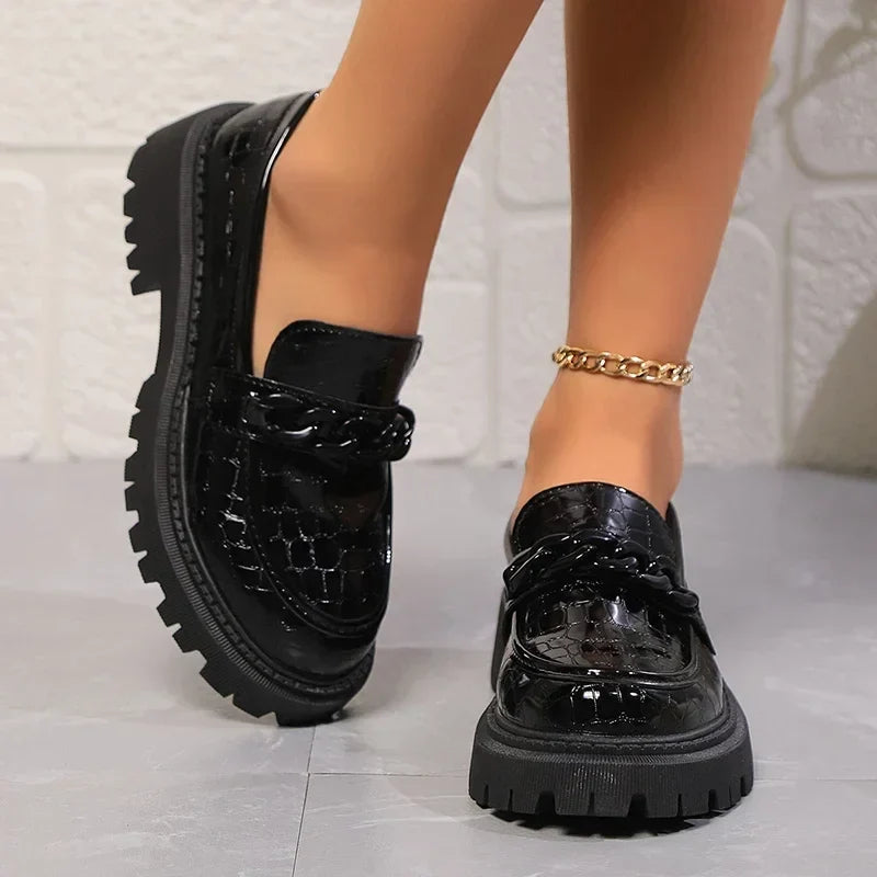 Sleek Patent Croc-Embossed Loafers