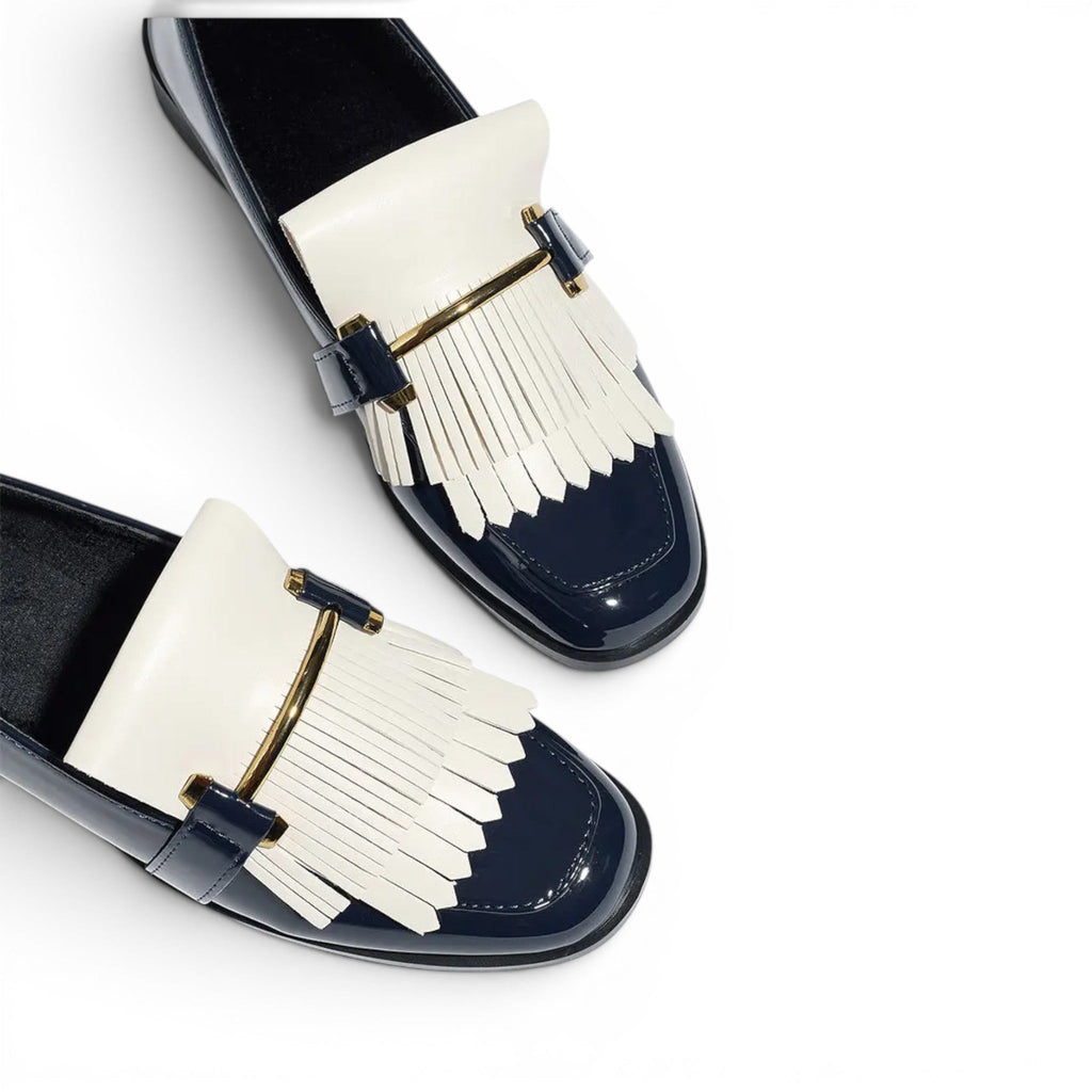 Understated Liliane Patent Loafers with Fringe Detail