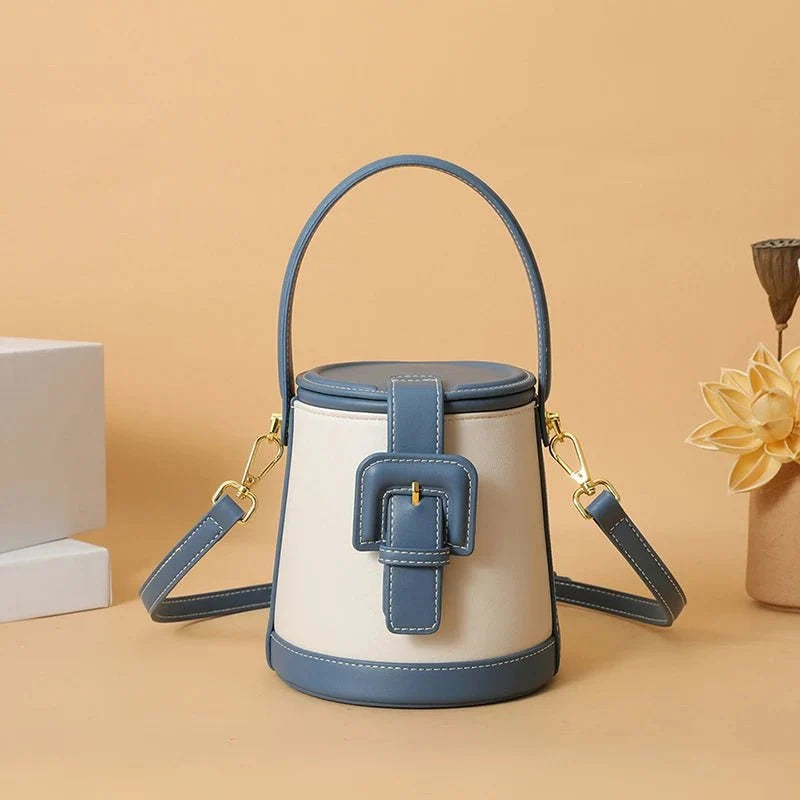 Box-Shape Genuine Leather Crossbody Bag