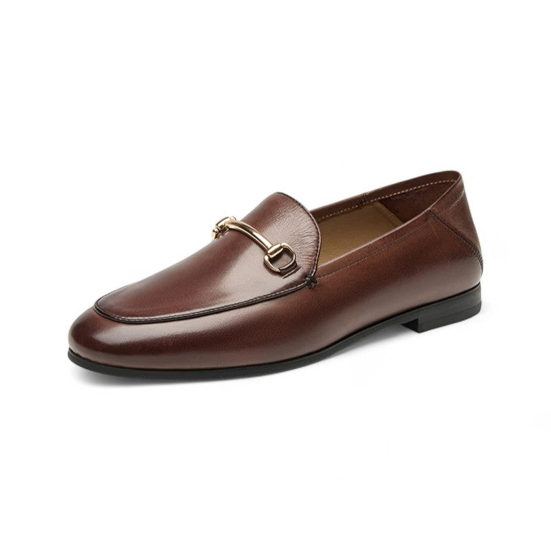 Refined Havana Leather Loafers with Metal Hardware