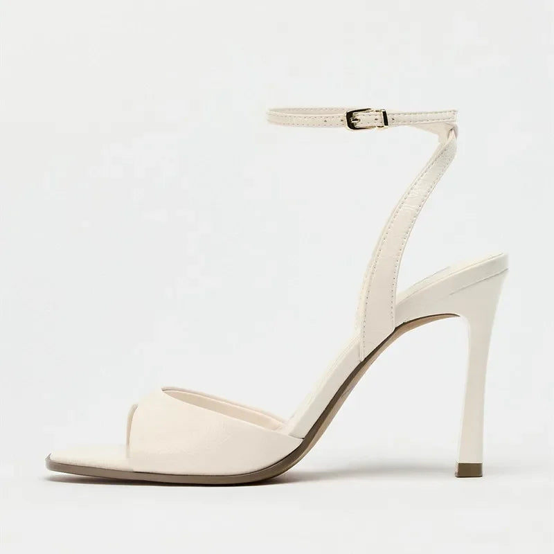Sleek Novalie Square-Toe Thin-Heel Sandals
