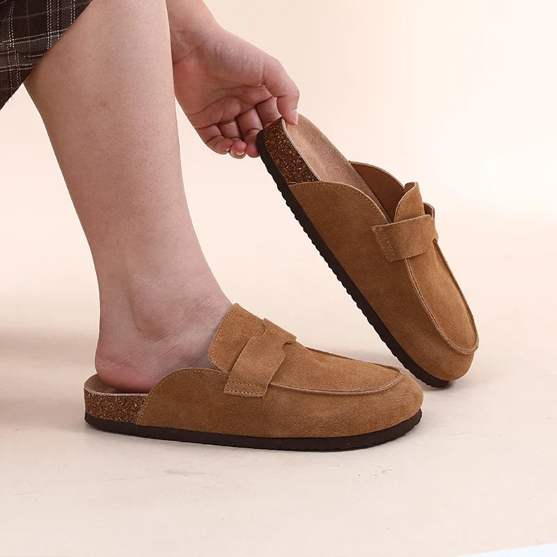 Refined Wide-Strap Suede Mules