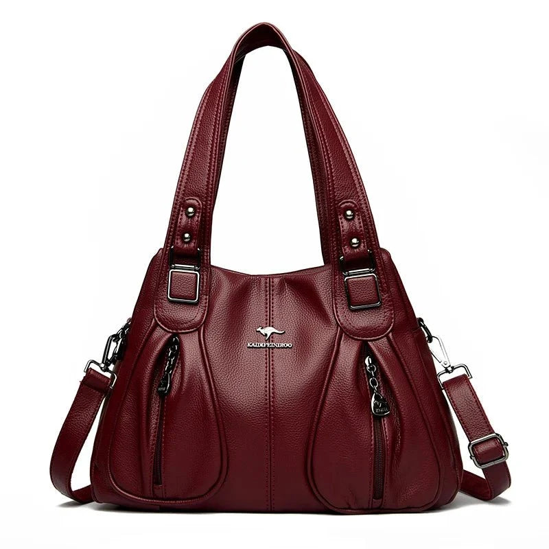 Genuine Leather Bucket Bag with Contemporary Detail