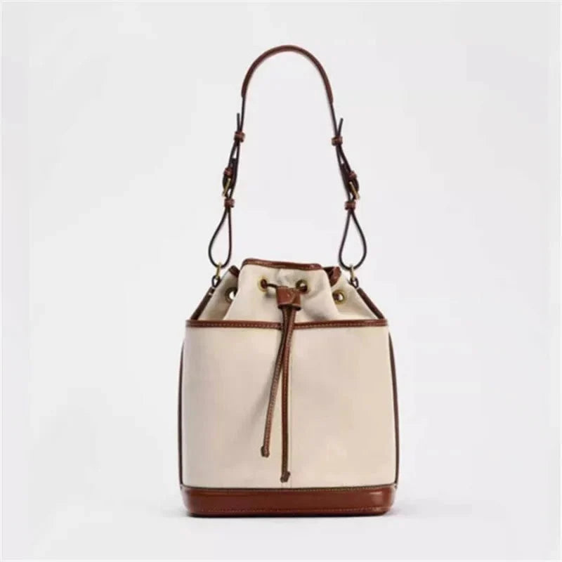 Drawstring PU Leather Bucket Bag