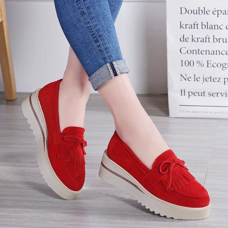 Weekend Suede Wedge Loafers with Fringe